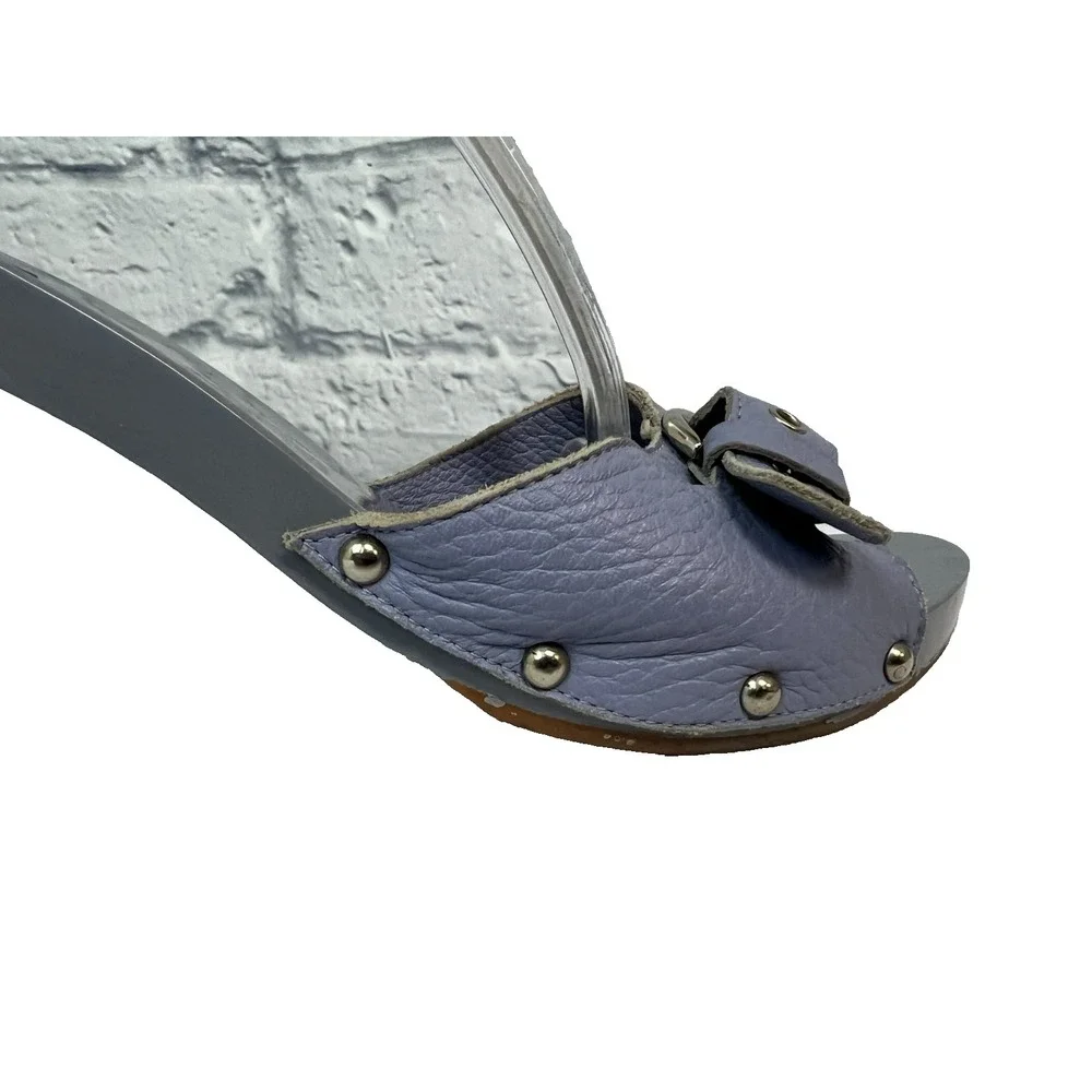Burberry Lilac Slide Buckle Sandal Leather & Patent Covered 3 in Heel‎ SZ 38/7.5